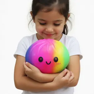 Kawaii Bao Bun Squishy Toy, 25cm Cute Dumpling Plush Pillow, Soft Squeeze Fidget Toy, Sensory Stress Relief Toy, Mochi-Style Stuffed Animal, Adorable Desk Decor, Birthday Party Favor, Home Decor, Gift for Kids Teens Adults, White Pink Purple Rainbow
