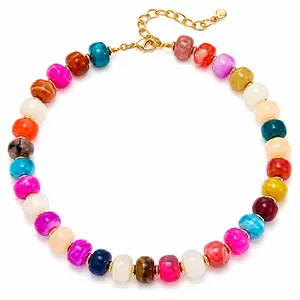 Female Long Boho-Style Resin Beads Chunky Necklace - Handmade Unique Design Casual Wear Minimalist Modern Statement Costume Jewelry Accessory