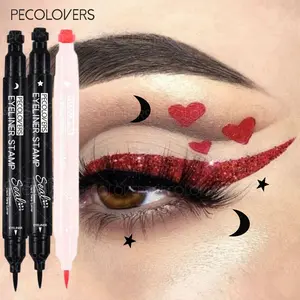 3PCS/Set Double-End3PCS/Set Moon Star Eyeliner Stamp Pen 2 IN 1 Double-head Black Liquid Eye Liner Pencil Love Heart Waterproof Quick Dry Makeup Cosmetic Quick Drying Liner