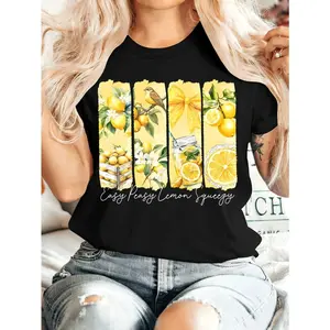 Easy Peasy Lemon Squeezy Lemonade Graphic Tee For Women Cute Summer Citrus Print Oversized Short Sleeve Crewneck Soft Casual Trendy Streetwear Top
