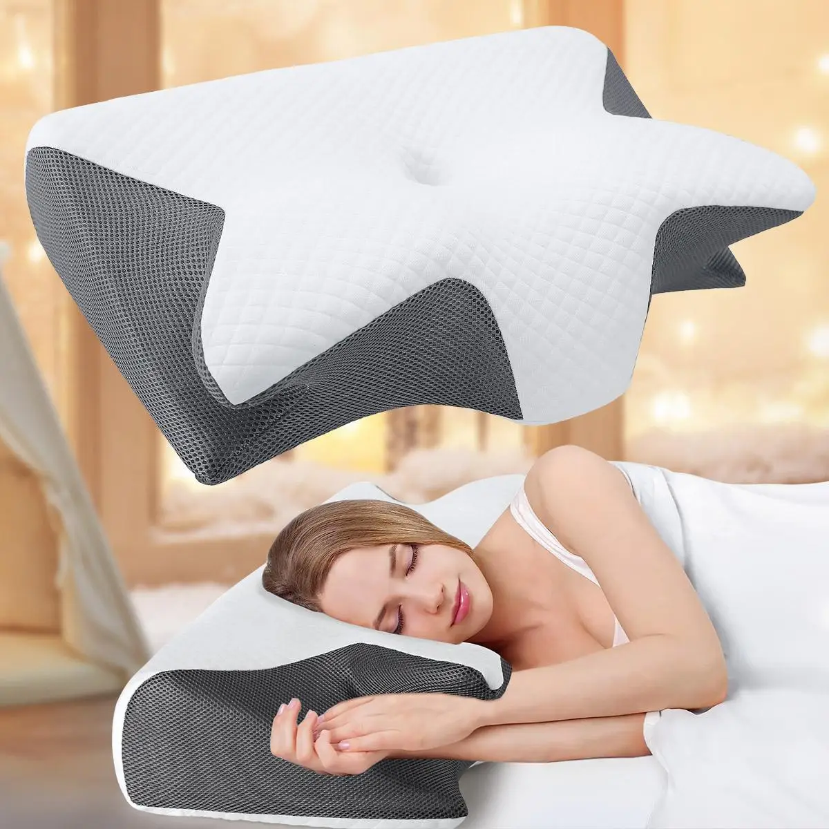 Memory Foam Neck Pillow, Soft & Comfortable Neck Pillow, Sleeping Pillow for Side Sleepers, Back Sleepers, Travel, Dormitory, Bedroom Must-have