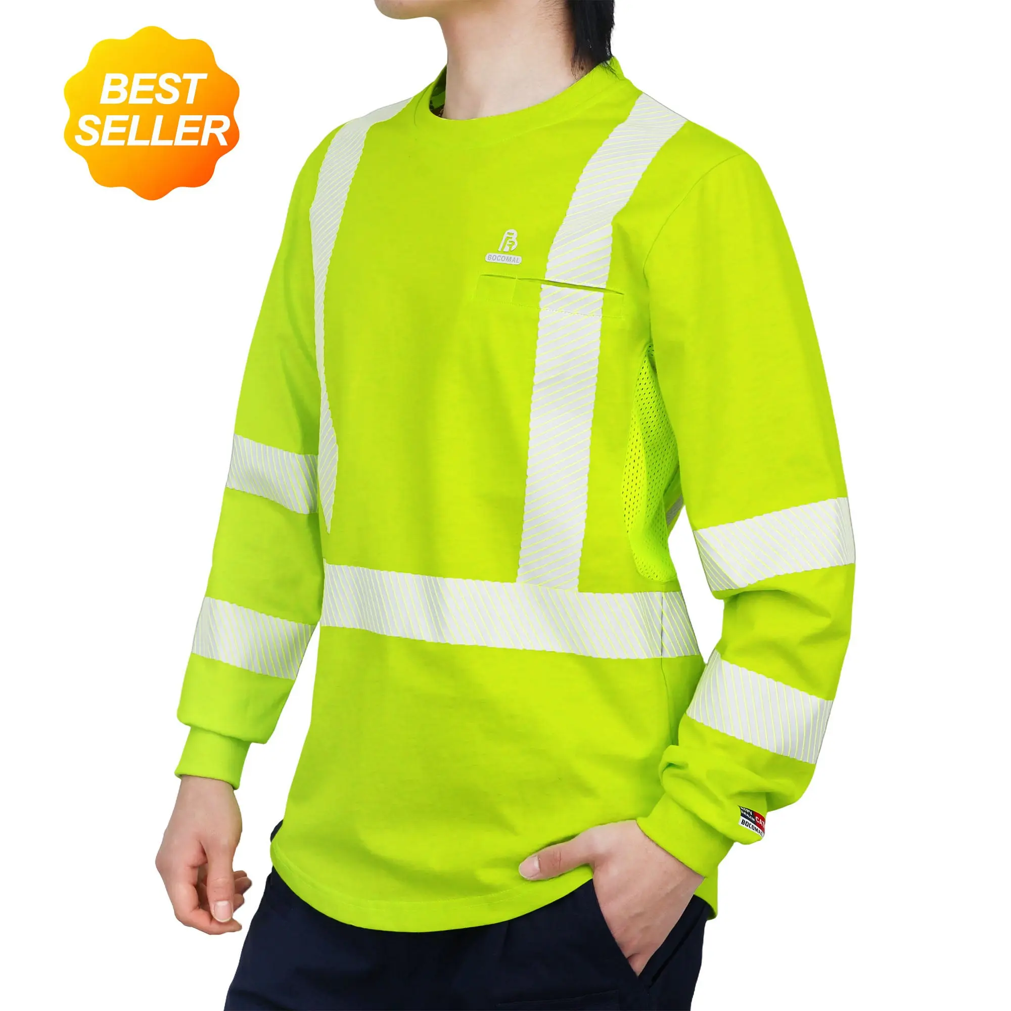 5.5 oz Lightweight Hi Vis Summer Vented Mesh FR T-Shirt-6008HV