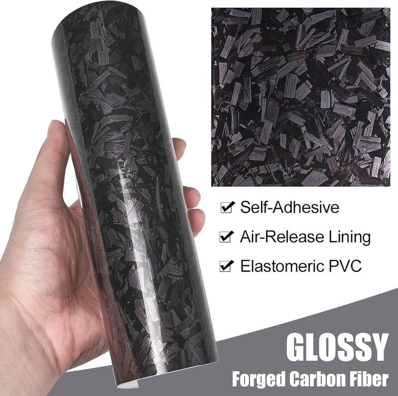 Forged Gloss Carbon Fiber Black Vinyl Wrap Roll Air Release Sticker Sheet Film DIY Decal Car Auto Vehicle Morotcycle Self Adhesive