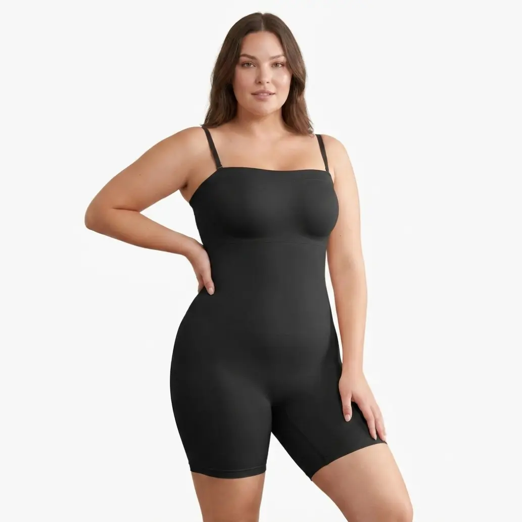 Women's Seamless Compression High Stretch Shapewear Bodysuit - Tummy Control, Removable Padded Straps, Mid-Thigh Smoothing Invisible Body Shaper Hidden Support Strapless Underwear 1-Piece, Wedding, Jumpsuits, Adjustable Strap, Body Contouring, Body Flatte