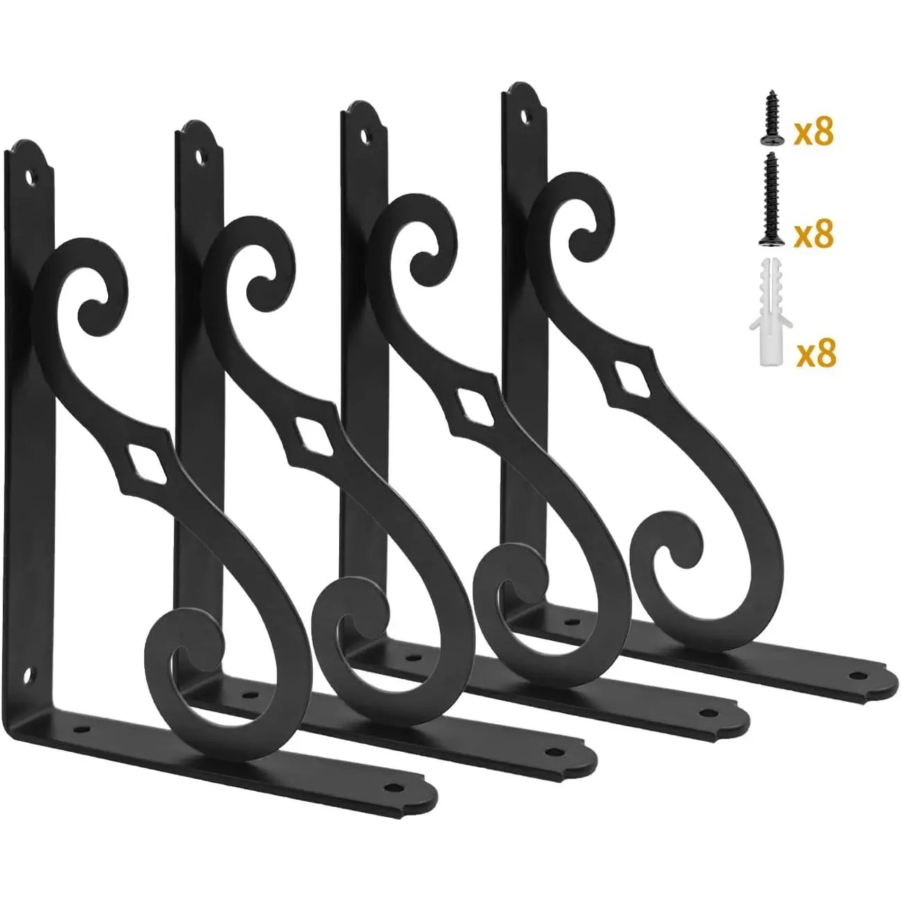 5 Inch Decorative Shelf Brackets, 4 Pack Wall Mounted Metal Shelving Brackets, Heavy Duty Shelf Supports, Rustic L Shape Brackets for Floating Shelves DIY  Kitchen, with Screws