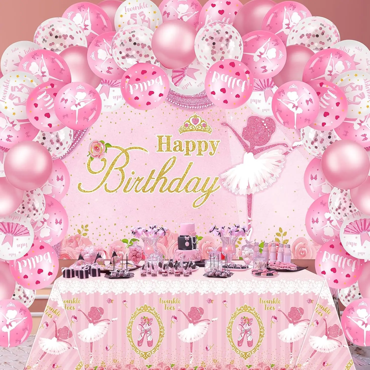 50 Pcs Ballerina Birthday Party Supplies Ballerina Tablecloths Ballet Balloon Ballerina Backdrop Tutu Girl Birthday Party Decorations Pink Ballerina Balloon Arch Kit For Baby Shower Wedding Supplies