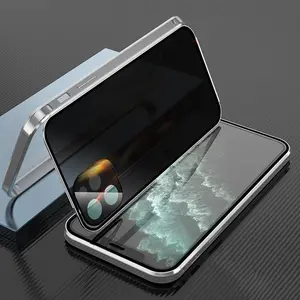 Privacy magnetic protective case compatible with iPhone 15/14/13 Pro Max, anti peeping magnetic adsorption privacy screen protective film, double-sided tempered glass metal bumper frame, anti spying phone case