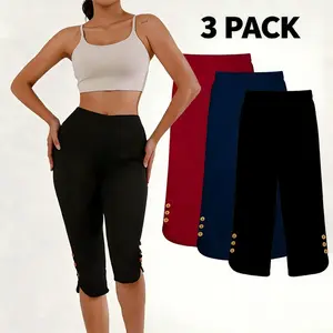 Women’s High-Waisted Capri Leggings with Button Detail – Butt-Lifting Stretch Knee-Length Pants for Workouts & Casual Wear