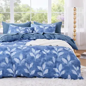 - Floral Comforter Set, Vintage Farmhouse Cottagecore Style with Botanical Flowers and Branches Leaves Pattern, Soft Lightweight Bedding, 3-Piece, Dusty Blue, Queen Size