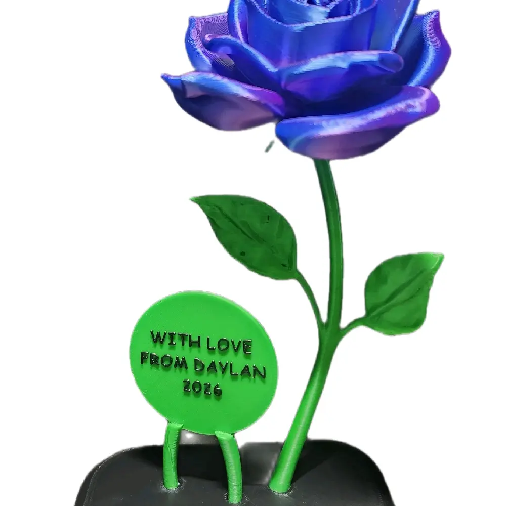 3 D PRINTED ROSE WITH BASE AND MESSAGE FAUX FLOWER GIFT FOR HER