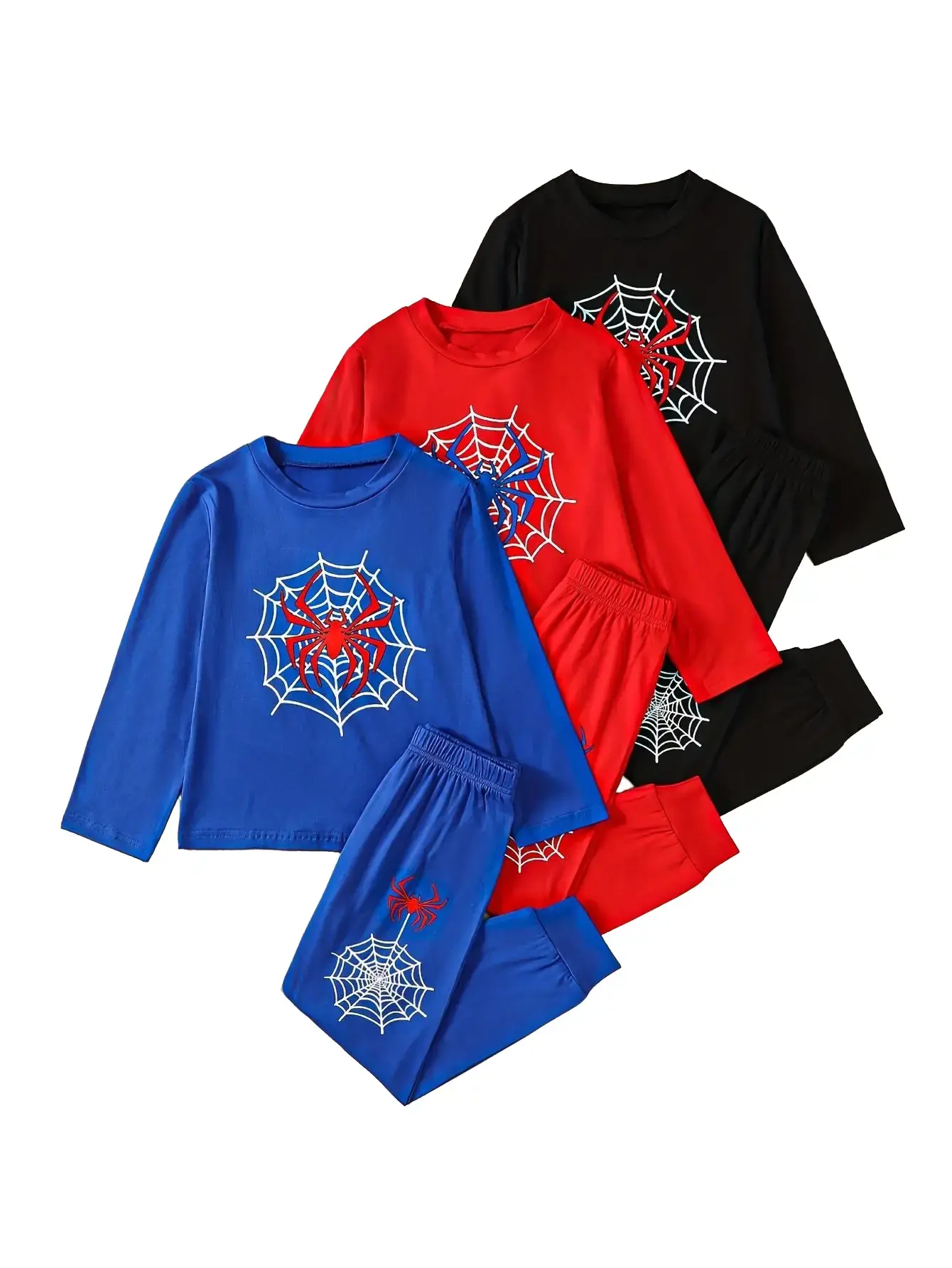 6-piece boys' spring fashion, leisure and comfort suit 6-12-year-old children's printed round neck shirt elastic waist leisure soft pants children's clothing boys' printed long-sleeved trousers suit Outfit Junior