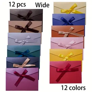 12 Creative Vintage Envelopes, Wide Style, 12 Colorful Bow Envelopes, 4.88*6.89 Inches, Pearl Color, Ideal for Proposals, Birthdays, Graduations