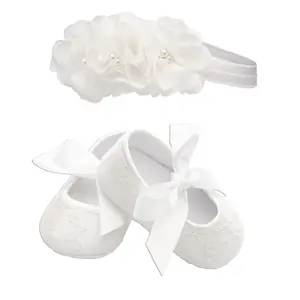Ivory Lace Baptism Shoe and Headband Set