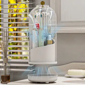 Toothbrush Holders with Cover, Drainage Rotating Electric Toothbrush Organizer, 3 Slots Tooth Brush Holder for Bathroom Counter