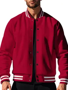 Men's High-Weight Long Sleeve Striped Baseball Jacket, Loose Fit Casual Outerwear, Trendy Multi-Color Design for Spring & Fall