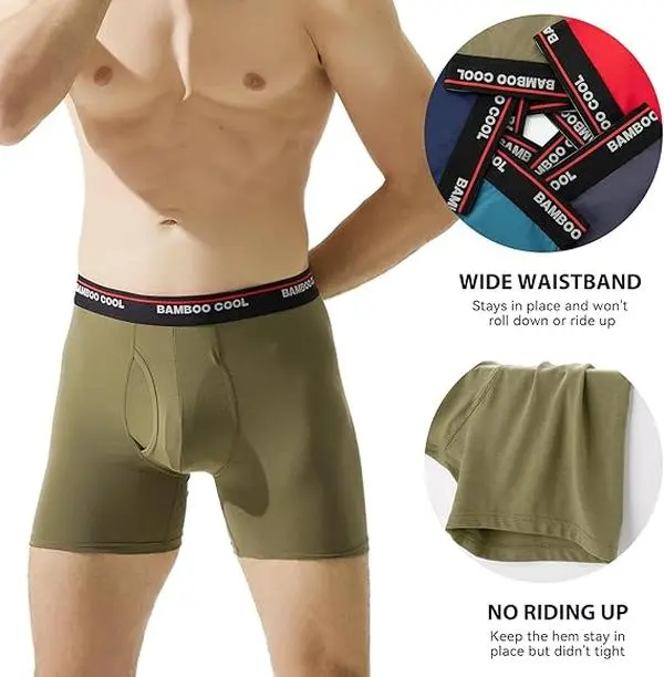 BAMBOO COOL Men's Bamboo Spandex Boxer Briefs 4-Pack - High-Stretch, Silky Breathable, Moisture-Wick, Cool All-Day Wear, Classic Style, 3D Pouch Support, 3D Open Fly, Activewear Underwear, Daily Wear, Easy to Match, Gifting Basics