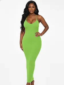 Solid Ribbed Colored Spaghetti Strap Maxi Dress