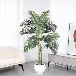 5FT Golden Cane Artificial Palm Tree with Black Plastic Pot, Decorative Tropical Faux Plant for Indoor & Outdoor Use, 1pc/Set Modern Luxury Fabric-Iron-Plastic Home Decor