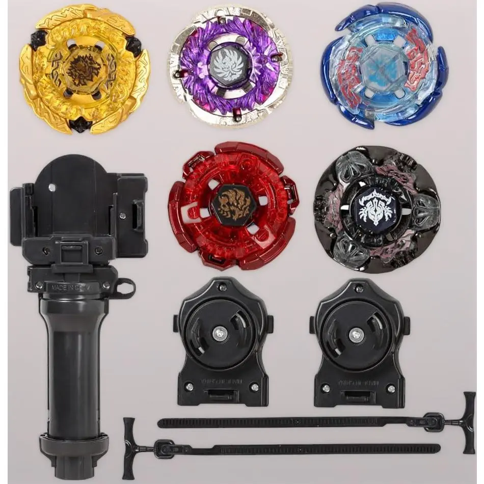 Kids' 4D Metal Fusion Spinning Top Set, 5-Piece High-Performance Kit with 2 Launchers and 1 Grip for Customizable Battles