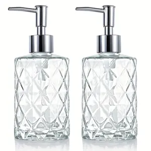 Glass Soap Dispensers, Clear Countertop Dispensers With Pump (2-Pack, 12 Oz), Refillable Kitchen Hand And Dishwashing Liquid Dispenser Set, Bathroom