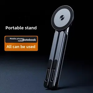 4-in-1 Aluminum Alloy Magnetic Mount, 8-Adjustable Heights Pocket Folding MagSafe Holder for iPhone/Tablet/Laptop, Sturdy Lightweight Portable Home Accessories Bracket for Office Desk, Outdoor Travel