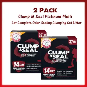 2 Pack Platinum Multi-Cat Complete Odor Sealing Clumping Cat Litter, 14 Day Odor Control, Strong Clumping Formula for Multi-Cat Households, 37 lbs Bag