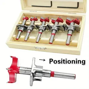 Adjustable Woodworking Hole Opener Set, Hard Alloy Flat Wing Drill Bits, 15-35mm Hinge Leaf Hole Expander, Includes Wooden Box