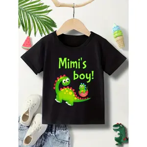 Casual Cool | Mimi's Boy" Dinosaur Graphic Cotton T-Shirt for Kids - Soft, Lightweight, Comfortable Short Sleeve Crew Neck, Perfect for Summer | Casual Round Neck | Machine Washable, Casual Kids Clothing | Fun Graphic Tee | Knitted Texture