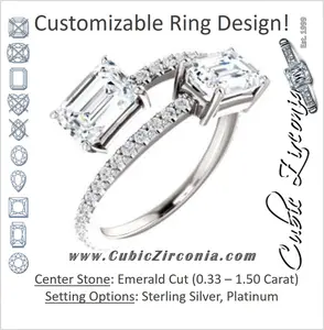 Cubic Zirconia Engagement Ring- The Anniston (Customizable 2-stone Emerald Cut Design Enhanced by Artisan Split-Pavé Band)