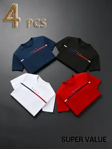 4-Pack Men's Quick-Dry Dry Fit Short Sleeve T-Shirts, Round Neck Training Tops, Breathable Moisture-Wicking, Gym Essentials, Ideal for Running, Basketball, Soccer, Cycling, Quick Drying Top, Moisture Wicking Tee, Athletic Shirt