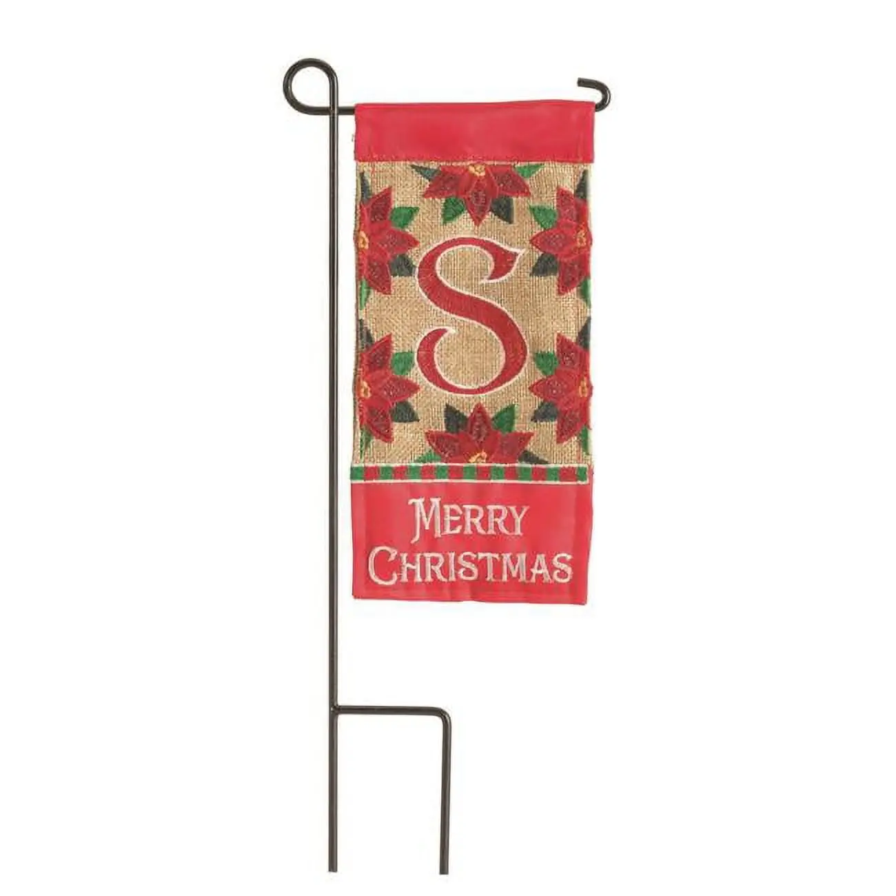 Magnolia Gardens M040016 4 x 8.5 in. Double Applique Merry Christmas Monogram S Burlap Mini Garden Flag