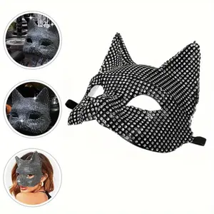 Black Sparkle Masquerade Masks Halloween Diamond Cat Mask Rhinestone Cat Mask Beauty & Personal Care