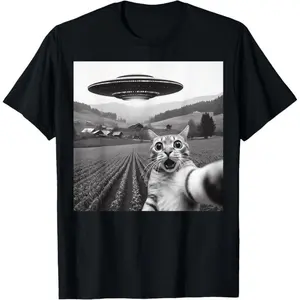 Cat Selfie With Alien UFO Funny Cat Gifts For Men Women Kid T-ShirtFashion	Unisex T-shirts M-5XL