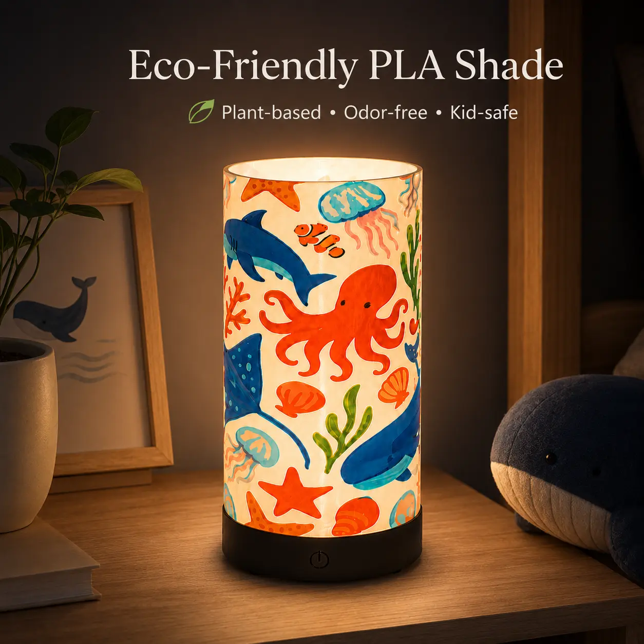 Cylindrical 16-Color Ocean Projector Lamp with Remote Control, Compact USB Rechargeable PLA Night Light for Kids Bedroom, Ocean Themed Stuff with Sea Animals for Gifts