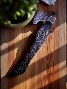 Hand Forged Viking Axe: Eagle Carved Handle, Engraved Norse Blade