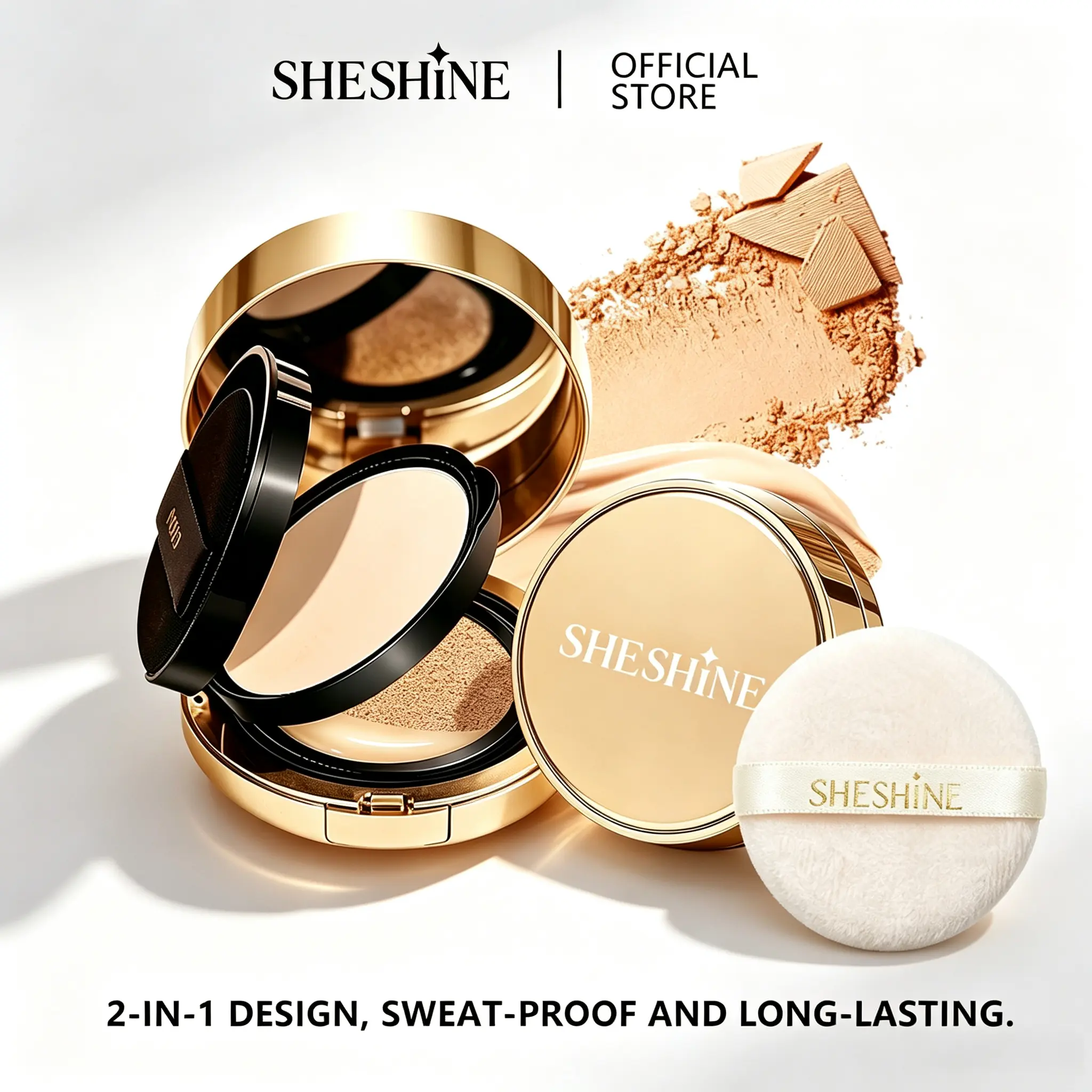【C】SHESHINE NOVO-Cushion BB + Compact Powder 2-in-1 Foundation with  Sun Protection and Hyaluronic Acid for Radiant Skin and Shine Control in 30 Seconds SHESHINE2002