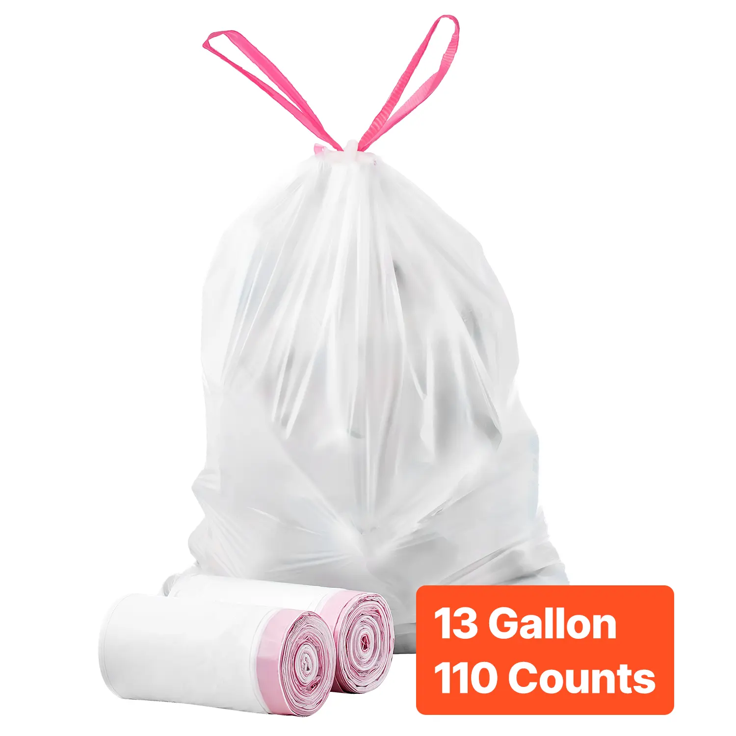 VEVOR Drawstring Trash Bags, 13 Gallon 110 Count Tall Kitchen Trash Bags, Extra Thick Fresh Scent Garbage Bag, Recyclable Bin Bag with Drawstrings, for Home Kitchen, Office, RV and Camping (White)