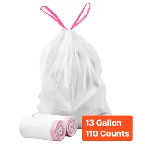VEVOR Drawstring Trash Bags, 13 Gallon 110 Count Tall Kitchen Trash Bags, Extra Thick Fresh Scent Garbage Bag, Recyclable Bin Bag with Drawstrings, for Home Kitchen, Office, RV and Camping (White)
