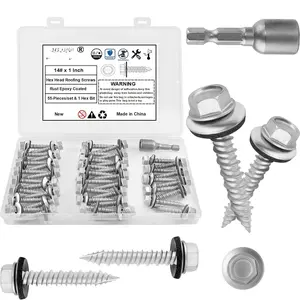 Metal Roofing Screws #14 x 1 Inch, 55-PCS, Hex  Rustpert Coating Sheet Metal to  Siding Screw with EPDM Rubber Washer,  Point, Hex Socket Included