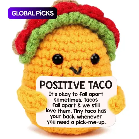 Positive Crochet Taco Plush Toy Handmade Soft Cuddly Amigurumi Birthday Gift for Mom, Dad & Coworkers, Self-Care Inspirational Support Gift with Greeting Card #GLOBAL PICKS
