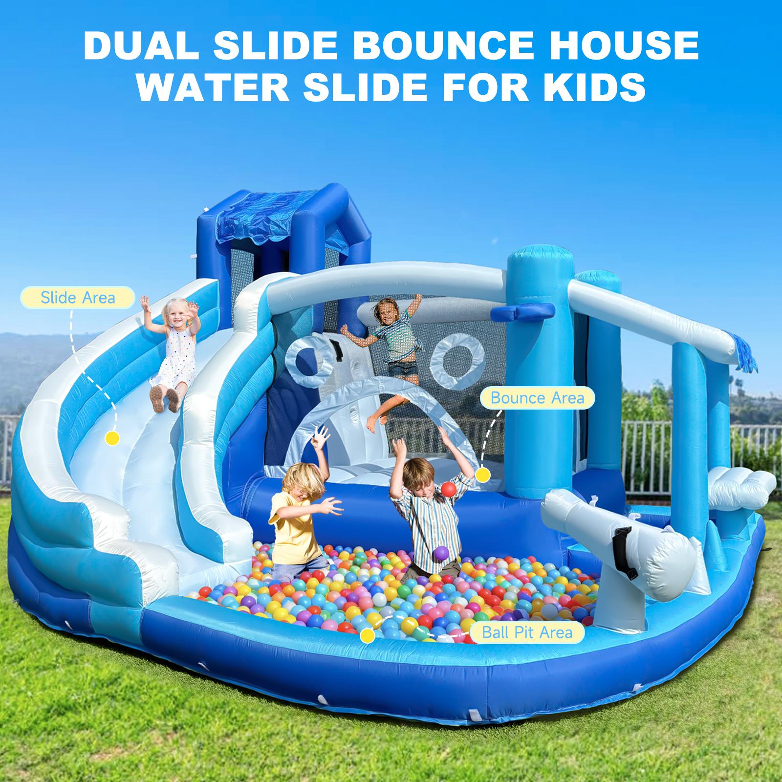 Inflatable Water Slide Water Park, Store Wet Dry Combo Water Slide Water Slide Backyard Party Summer Splash Fun Inflatable Water Slide  Bigger Splash Pool Bouncy Castle with Blower for Indoor & Outdoor