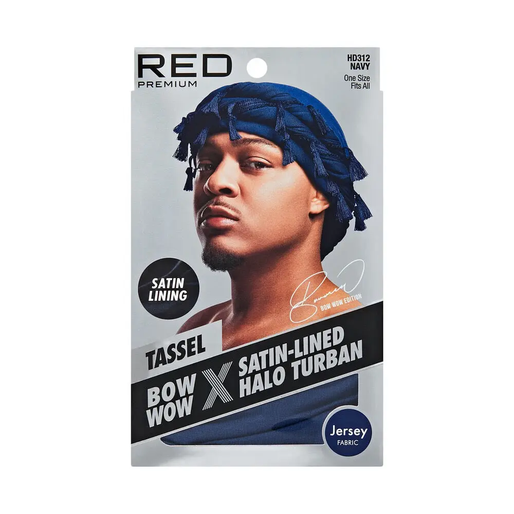 RED Satin Lined Tassel Halo Turban Jersey - Navy