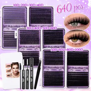 640-Piece 9-16mm DIY Eyelash Extension Set. Fluffy Natural, Ultra-Soft Faux-Fur Texture. Tapered Tips, Cat-Eye Effect. 10D-100D Mixed Density. With Glue & Tweezers. For Daily/Outdoor/Dates/Festivals. Eye-Enlarging & Charm-Boosting.