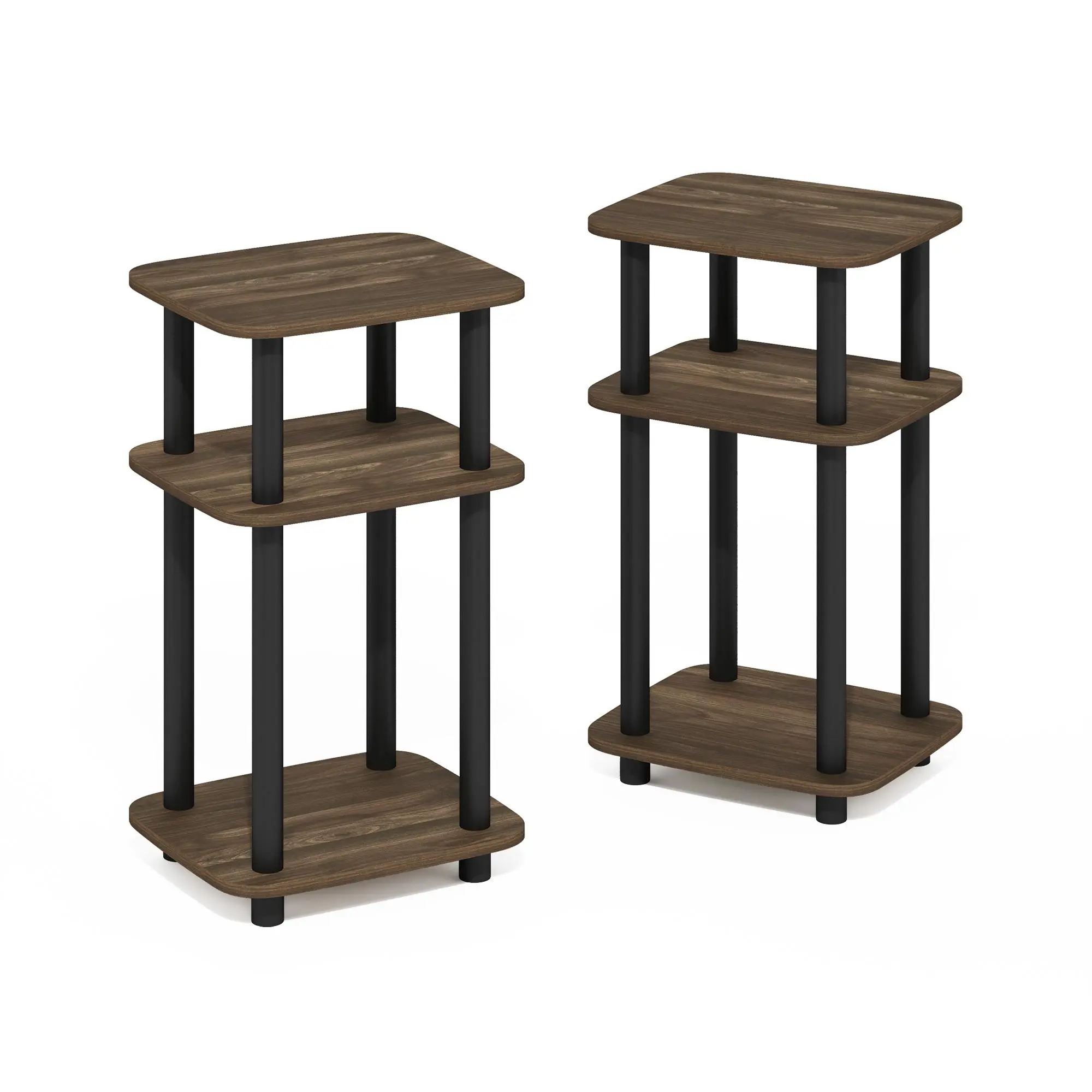 JUST Columbia Walnut Modern 2-Piece Fully Assembled Side Tables Bundle - Child-Safe Rounded Edges, 3-Tier Open Shelf Storage, Tool-Free, Space-Saving Composite Wood Indoor Furniture, Certified by PEFC, 11.3d x13.15w x22.76h In, Pefc-Certified