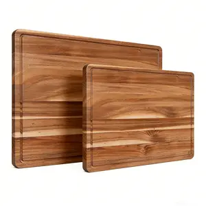 20 x 15 Inch Large Acacia Wood Cutting Board 1.5" Thick, with Deep Juice Grooves & Built-in Handles, Easy to Clean Kitchen Chopping Board