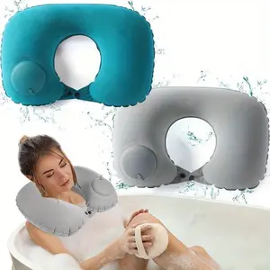 Comfortable Portable U-Shape Inflatable Neck Pillow, Travel Cushion with Soft Faux Fur, Leak-Proof Valve, Ideal for Airplane, Car, Camping