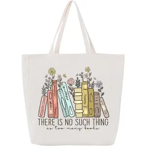 Cute Canvas Tote Bag with Pockets for Adults, Book Lovers Gifts - Mothers Day, Birthday Gifts for Book Lovers Women - Reading Accessories, Librarian, Bookish, Readers, Author, Library Present，Double-sided printing