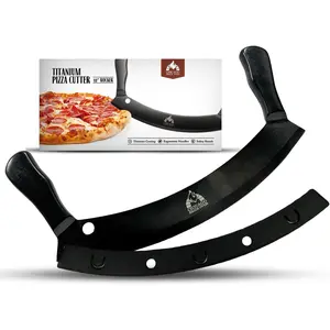12-Inch Pizza Cutter Rocker Blade Stainless Steel Mezzaluna Knife with Titanium Coating Large Professional Pizza Cutter with Protective Cover Dishwasher Safe