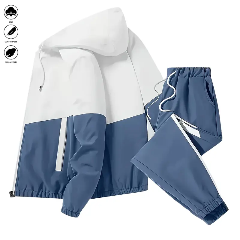 Men's 2-Piece Matching Sweatsuit Set - All-Season Loose Hooded Pullover, Zip-Up Long-Sleeved Jacket, Track Pants for Gym, Running, Fitted Athletic Wear, Matching Sets