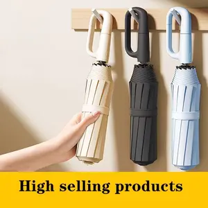 Ring buckle folding outdoor umbrella, 42 inches, 10 ribs, portable; sun umbrella with thickened design, wind resistance; unisex rain umbrella, enlarged, reinforced, thickened, resistant to strong storms.